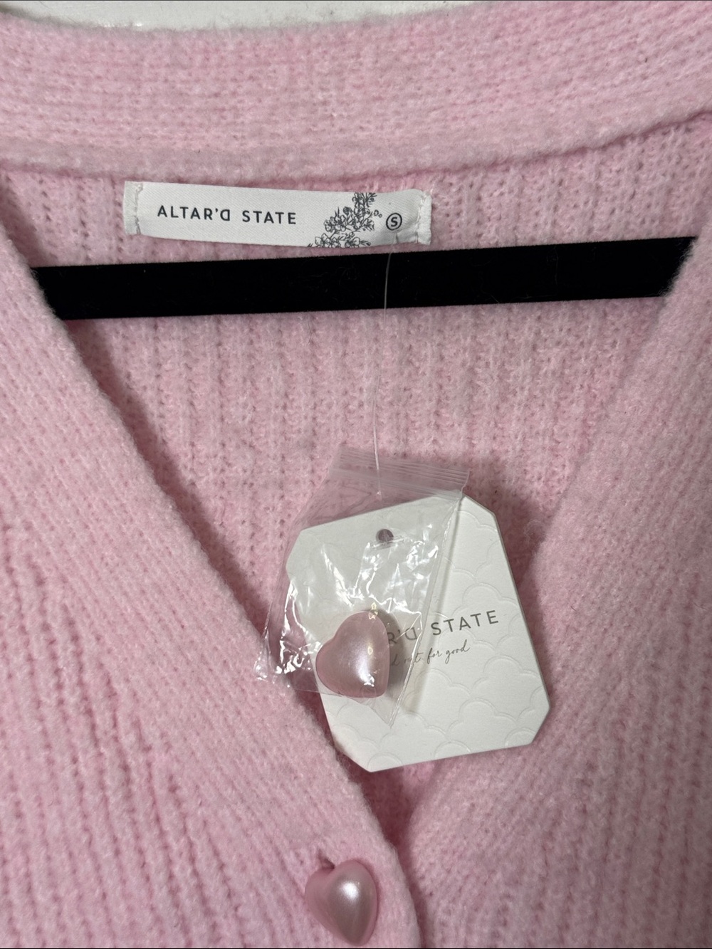 Altar’d State Pink Coquette Cardigan Lace Trim Heart Button Balletcore Sweater S - Picture 2 of 6